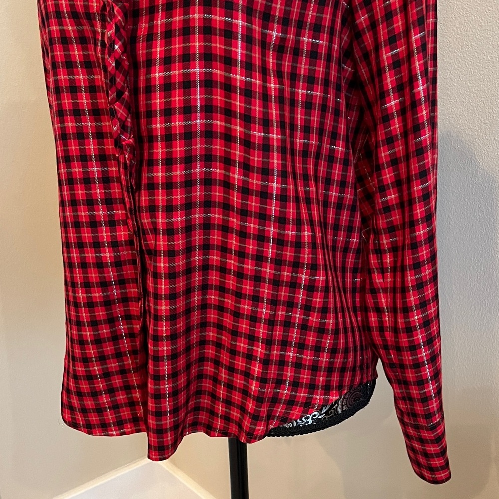 Ann Taylor Vibrant Red Plaid Button Front Blouse Size Small - Picture 5 of 7